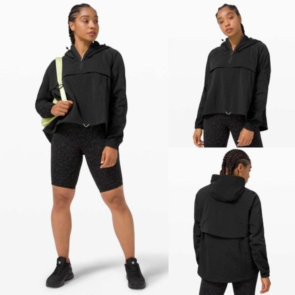 Lululemon Women's Seek Vistas 1/2 Zip Hooded Jacket Top Sz Medium / Large Black